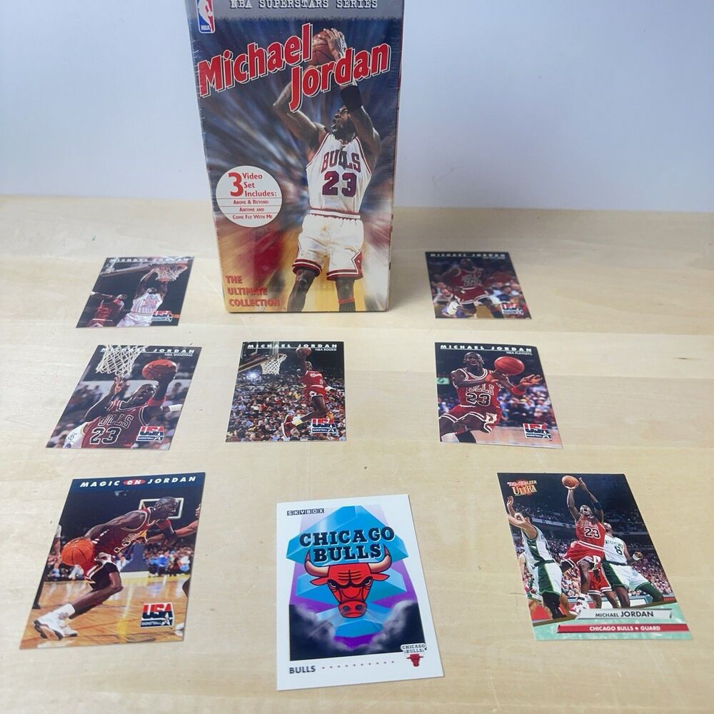 Michael Jordan NBA Superstar Series VHS Set And 8 Collector Cards Chicago Bulls
